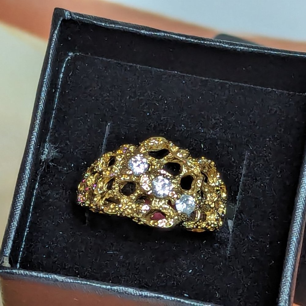 Past Present and Future Ring Brutalist Design with genuine Cubic Zirconias 3mm